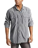 MAGCOMSEN Militär Hemd Herren Tactical Hemd Outdoor Sommer Langarmhemd UV-Schutz Hemd Herren Quick Dry Hemd Leicht Wandern Shirts Jagdhemd Safari Shirt Armee Hemd Hellgrau M