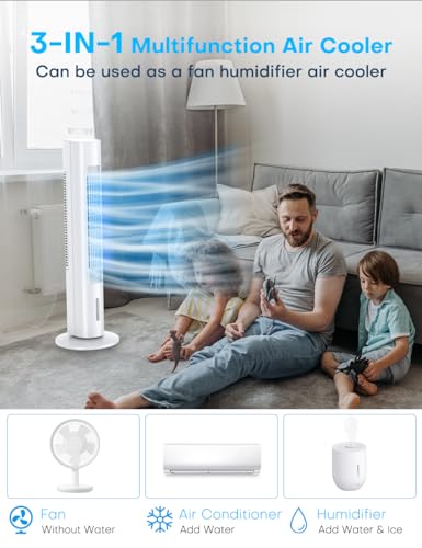 BALKO 3 IN 1 Evaporative Air Cooler, 35-INCH Swamp Cooler Air Conditioner Portable for Room w/2 Modes & 3 Speeds, Remote & 7H Timer, 60°Oscillation, Tower Evaporative Cooler for Indoor Bedroom Office - Thumbnail 2