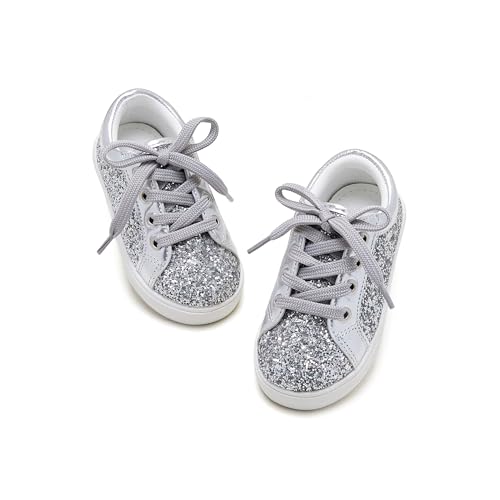 GINFIVE Toddler Girls Sneakers Little Girls Slip On Shoes Glitter Sneakers Toddler Silver 9 by GINFIVE - Used condition - US$12.85