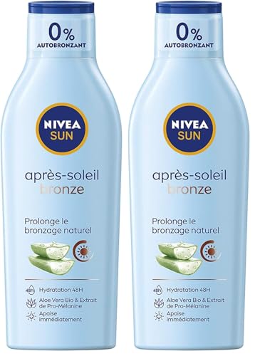 NIVEA SUN Lait après-soleil Bronze prolongateur de bronzage (1 x 200 ml), lait hydratant corps à l'aloe vera bio pour un bronzage et une hydratation durables (Lot de 2)