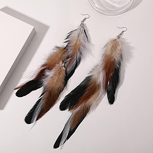 Gogngtr Bohemian Long Feather Earrings For Women Handmade Natural Dangle Tassel Jewelry (Style G) #TOP2