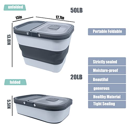 Collapsible Dog Food Storage Container With Lids,50Lb Airtight Collapsible Pet Cat Storage Bin With Locking Lids Wheels Hand Scoop,Foldable Food Storage Container For Pet Food Cereal Flour Rice,Gray #TOP1