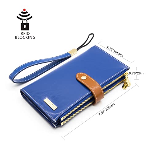 Image of ANDOILT Women's Genuine Leather Wallet RFID Blocking Credit Card Holder Zipper Purse Cell Phone Handbag