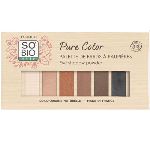 LÉA NATURE SO Bio ETIC | Pure Color ombretti #1 | Fards texture ultra fine | Permette di realizzare look nudi o carboniosi | Ombretti iridescenti e opachi | Vegan | Made in France | 6 Fards
