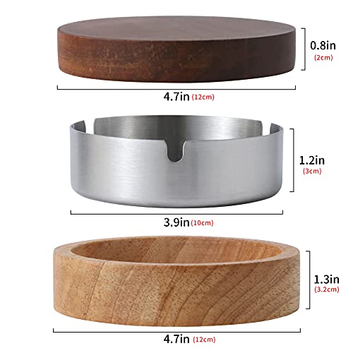 Wooden Ashtray with Lid for Smokers Stainless Steel Liner Ash Tray Windproof Durable Easy to Clean Cool Ashtrays for Indoor or Outdoor Use, Patio, Office & Home - Image 6
