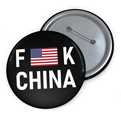 Fuck China Button - Fuck Communist China Button Black 2.25 inches Made in USA