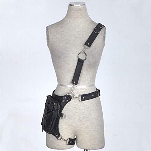 Leather Steampunk Bag Steampunk Retro Mini Waist Bag Outdoor One-shoulder Messenger Bag for Hiking Camping Trekking, Black3