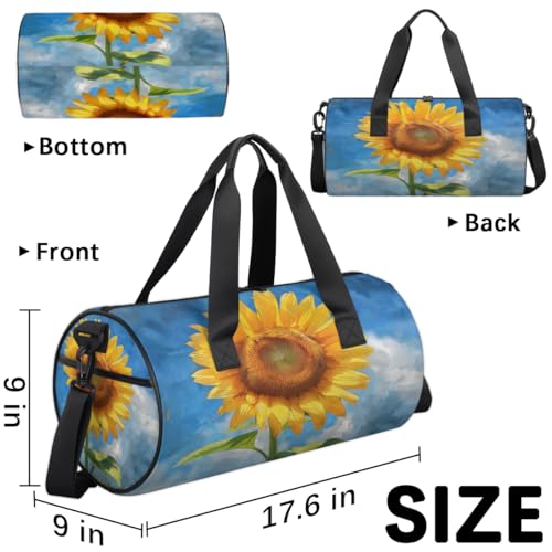 Sunflower Vintage Round Barrel Sports Fitness Bag, Travel Luggage Bag, Reusable Handbag, Suitable For Men and Women3