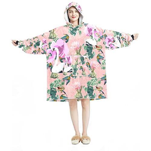 Sweat à capuche Sherpa géant pour cocooning d'hiver à motif cygnes élégants