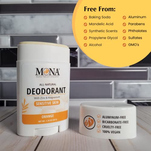 Image of MONA BRANDS All Natural Deodorant For Women & Men | For Sensitive Skin | No Aluminum or Baking Soda | (ORANGE 1.76 Oz)