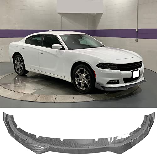 FREEMOTOR802 Front Bumper Lip Splitter Fits 2015-2018 Dodge Charger Base & 2019-2023 Dodge Charger SXT, Air Dam Chin Spoiler Front Bumper Lower Lip Guard Protector Trim ABS 3PCS, Carbon Fiber Print