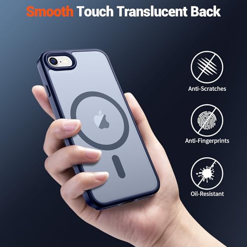 Image of SUPFINE Magnetic for iPhone SE Case 2022 (3rd) /2020 (2nd), iPhone 8 Case (Compatible with MagSafe) (Military Grade Drop Protection) Slim Translucent Matte Phone Case,Navy Blue