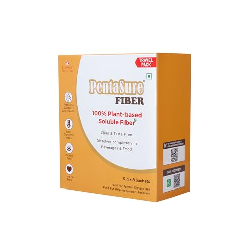 Image of PentaSure Fiber - Resistant Maltodextrin - 40g (5g*8 Sachet) | Tasteless, Odourless, Clear | 100% Soluble Prebiotic for Gut & Metabolic Health | 9g Fiber per 10g Powder