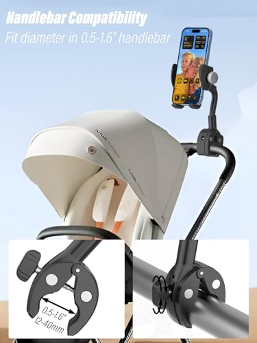 Gooseneck Spin Bike Phone Mount for Samsung Smartphones, Treadmill Handlebar Clamp for Stationary Bicycle, Indoor Peloton, Stroller for Galaxy S25 Ultra, S24, S23, S22, A36, A26, Android CellPhones