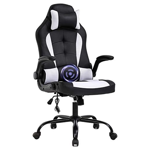 PC Gaming Chair Ergonomic Racing Heavy Duty Office Chair Video Game Chair, Massage Function Lumbar Support with Flip Up Arms & Headrest Nice Chic Desk Chair, Adjustable Best Home Office Chair - White