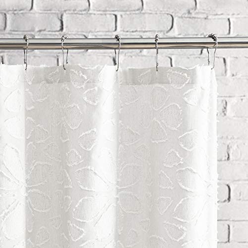 Peri Home 100% Cotton Fabric Shower Curtain For Bathroom, 72 X 72 Inches, White Clipped Floral #TOP1