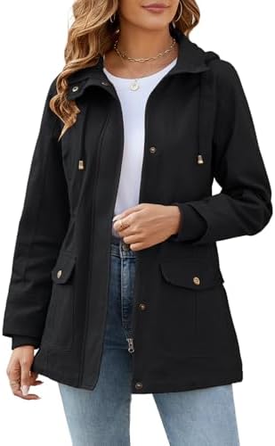 Vancavoo Übergangsjacke Damen Jacke Kurzmantel Herbstjacke aus Baumwolle | Leichter Frühjahrsjacke mit Taillenkordelzug, Reißverschluss und Taschen für Frühling, Herbst und Alltag