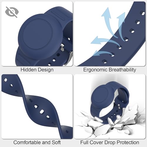 Meliya Waterproof Air Tag Bracelet for Kids, Soft Silicone Airtag Holder Compatible with Apple Air Tag, Adjustable Anti Lost Watch Band for Kids Aged 3 and Above (Black+Navy Blue) - Thumbnail 2