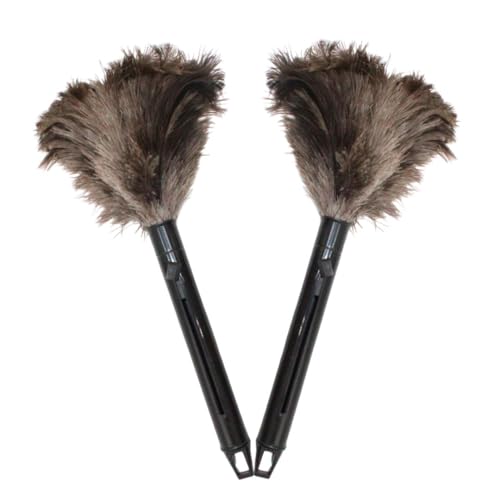 Image of Retractable Feather Duster 8-14 in Adjustable - Natural Ostrich Feather Duster for Cleaning Ceiling Fans, Blinds, Plantation Shutters, Walls & Furniture - Quality Checked in USA - 2 Pack