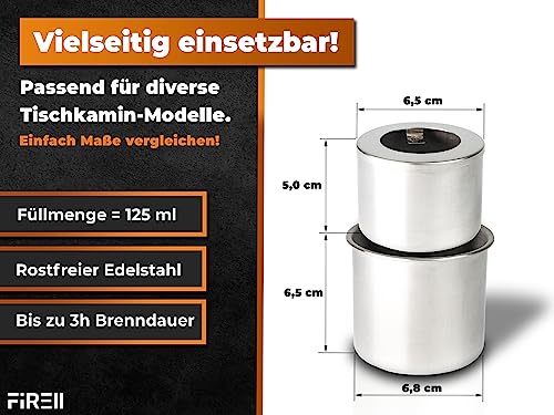 Firell Brennkammer Set | 2X Brenner (125ml) + Überlaufschutzbehäter für Ethanol Tischkamin | Tank Brenndose Brennstoffdose als Zubehör für Ethanolkamine | Passend für viele Modelle