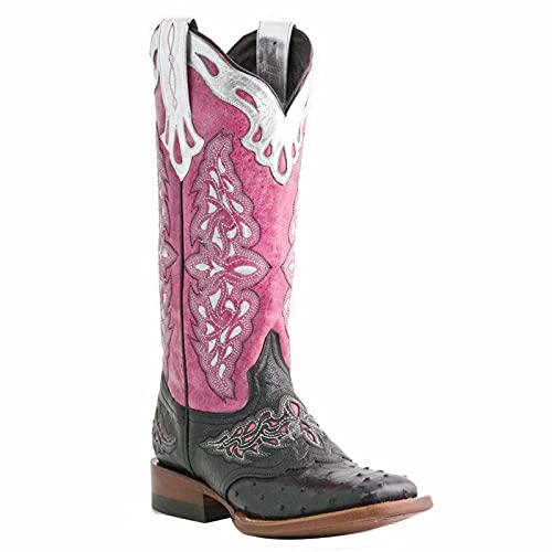BBOOY Westernstiefel für Damen, Vintage Cowgirl-Cowgirl-Cowboy-Stiefel mit halber Wade, eckige Zehenpartie mit Lederstickerei-Reitstiefeln,Rosa,39 Cover