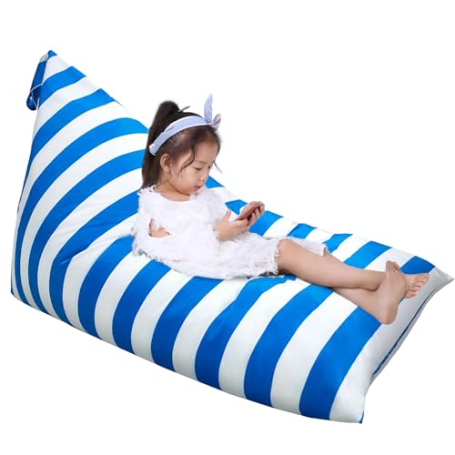 Image of Jorbest Bean Bag Stuffed Animal Storage, Luxury Velvet Bean Bag Covers Only without Filling, Stuffed Animal Storage for Adults and Kids (Stripe White Blue, 200L/52 Gal)