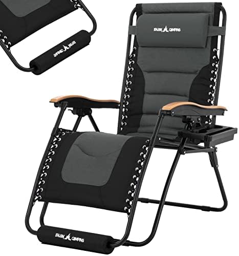 UDPATIO Zero Gravity Chair 30In XL Oversized Outdoor Anti Gravity Chairs Patio Lounge Folding Adjustable Chair with Cup Holder, Foot Pad & Padded Headrest, Supports 500lbs (Grey)