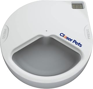 Closer Pets C300 Automatischer 3-Mahlzeiten-Futterautomat mit Digitalem Timer (366) – Für Katzen oder Kleine Hunde, Für Nass- und Trockenfutter, Mahlzeiten Bis zu 330 g Pro Stück, Weiß