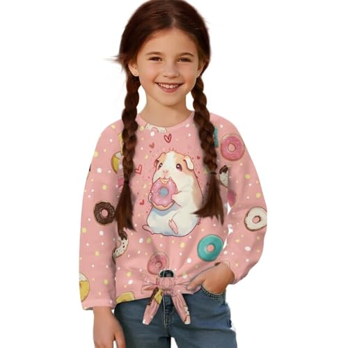 Stretch Girls Long Sleeve Shirts with Tie Fronts,Loose Girls T-Shirt,Crew Neck Tunic Tops for Outwear,Vacation