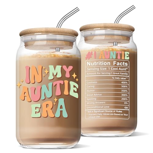 Nurforta Mothers Day Gifts for Auntie from Niece - Birthday Christmas Day Gifts for New Auntie, To Be Auntie, Aunt Announcement, Promoted To Aunt - 16 Oz Can Coffee Glass