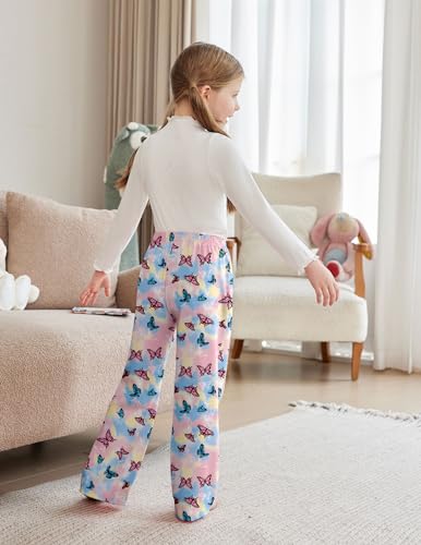 Arshiner Calça de pijama para meninas, xadrez, macia, com bolsos, Borboleta Tie Dye, 11-12 Anos