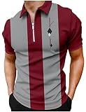 Hodaweisolp Men's Short Sleeve Zipper Casual Slim Fit Printed Golf Polo Shirt Tops Red Stripe-XXL