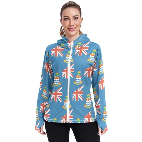 Cayman Islands Flag Women's UPF 50+ Sun Protection Hoodie Jacket Lightweight Long Sleeve Sun Shirt with Pocket Multicoloured