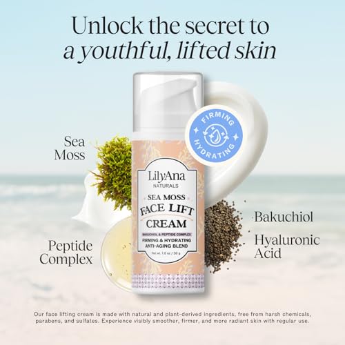 LilyAna Naturals Bakuchiol Face Lift Cream with Sea Moss, 1 oz | Peptide complex face cream for women, moisturizing anti-aging overnight moisturizer, made in USA. — view 3