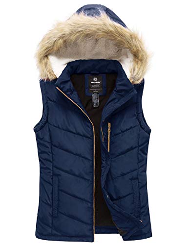 Wantdo Women s Water Resistant Winter Warm Vest Quilted Puffer Vest Navy Small