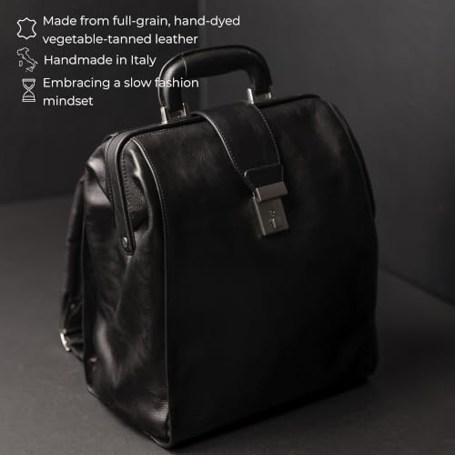 Image of Time Resistance Leather Backpack for Men and Women - Business Rucksack Laptop Bag (Black)