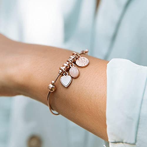 Alex And Ani Path Of Symbols Adjustable Pull Chain Bracelet, Heart And Rose Quartz Gemstone Multi-Charm, Shiny Rose Gold Finish, 5.5 To 9.5 In #TOP2