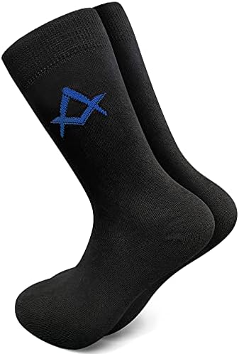 THE MASONIC COLLECTION - Mens Black Cotton Socks - Blue Square & Compass - Available in 6-9 and 9-11 Sizes - Made with Cotton, Polyester & Elastane - Freemason Gifts For Men