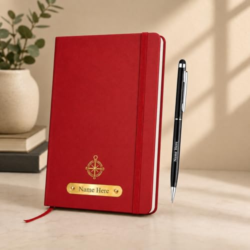 Image of Personalized A5 Leather Diary with Premium Pen | Custom Name Engraved Notebook Gift Set | 180 Pages Journal for Office, Students & Gifting | Elegant Business & Corporate Gift (Red)
