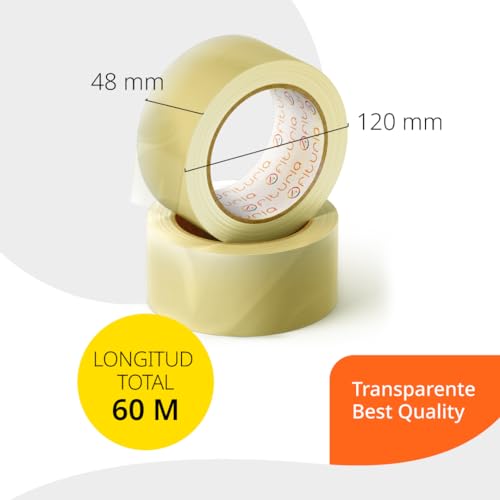 OFITURIA Transparentes Packband zum Verpacken von Kartons für Versand und Umzug. Siegel für sichere und widerstandsfähige Verpackungen (48 cms x 60 mts - Transparente, 1 Rollo)