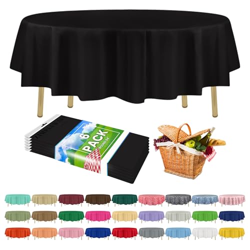 ZIMPLEWARE Premium Black Plastic Table Cloth Disposable (6 Pack) Round Tablecloth (84in) Party Table Cloths Disposable, Perfect Table Cloth Round Cover for Any Table Up to 6 Feet by ZIMPLEWARE - Used condition - US$10.80
