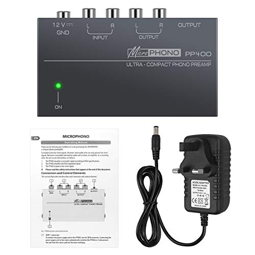 LiNKFOR Phono Preamplifier PP400 Phono Preamp Preamplifier with Certified Power Adapter Turntable Preamp Metal Shell RCA Input and Output Phono Preamplifier for Turntable