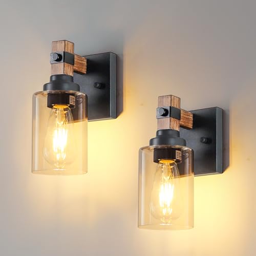 Floresita Sconces Wall Lighting 2-Pack, Wired Farmhouse Wall Sconces Light with Glass Shade