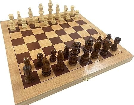 CLASSIC WOODEN FOLDING CHESS BOARD AND PIECES - IDEAL BEGINNERS BOARD