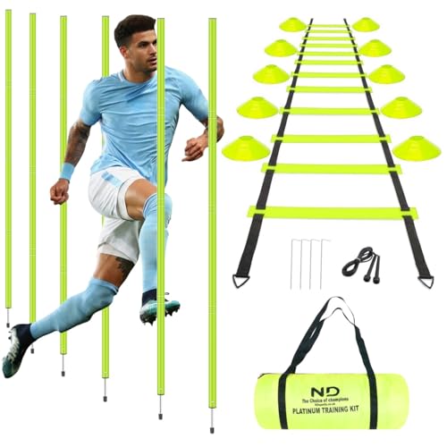 ND Speed Agility Hurdles Traffic Cones Ladder Football Training Sport Kit (Fluorescent)