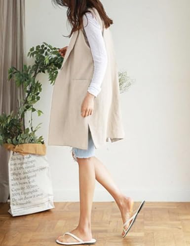 IDEALSANXUN Womens Long Linen Vest Tops Casual Spring Summer Lightweight Jackets4