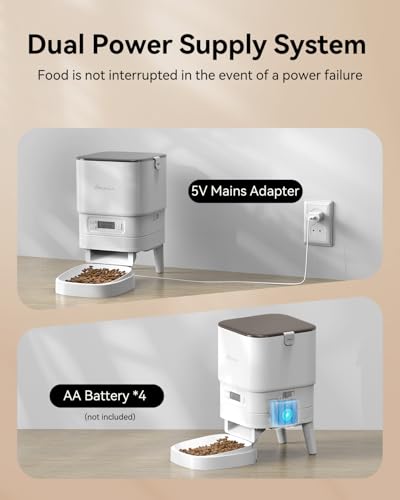 APETDOLA Automatic Cat Feeder, 4L Pet Food Dispenser with Timer, Cat Feeder with 1-6 Meals per Day, Dual Power Supply (AC/DC), Voice Recorder, Automatic Feeders for Cats and Puppy - FD30 (White) - Image 3