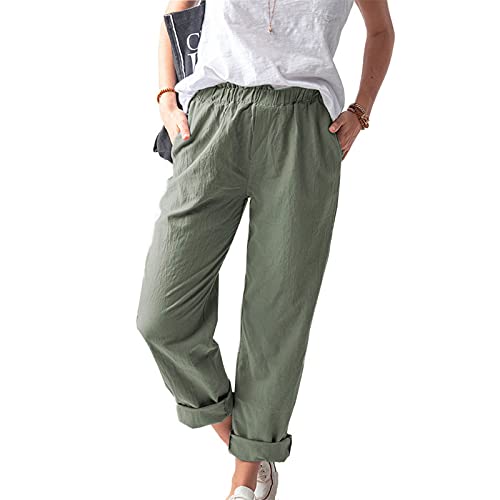 Rdegoocha Women's Straight Pants Elastic Waist Solid Casual Trousers Roll Hem Pants With Pockets 2023 #TOP1