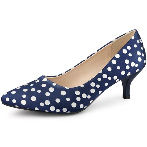 Allegra K Women's Pointed Toe Polka Dots Kitten Heels Pumps