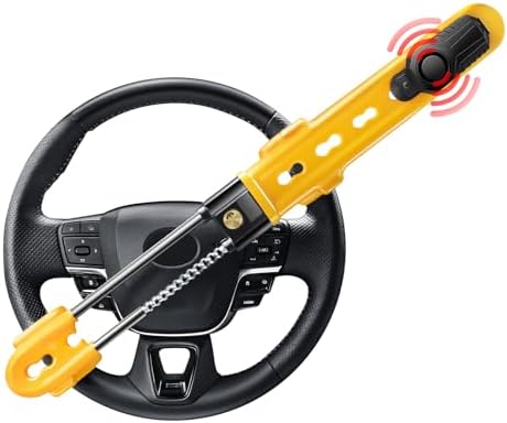 Steering Wheel Lock with 113dB Alarm, ELECTOP Heavy Duty Anti-Theft Car Device Car Wheel Lock with Adjustable Locking and 2 Keys, Car Security Lock Car Alarm System for Auto Truck Van SUV